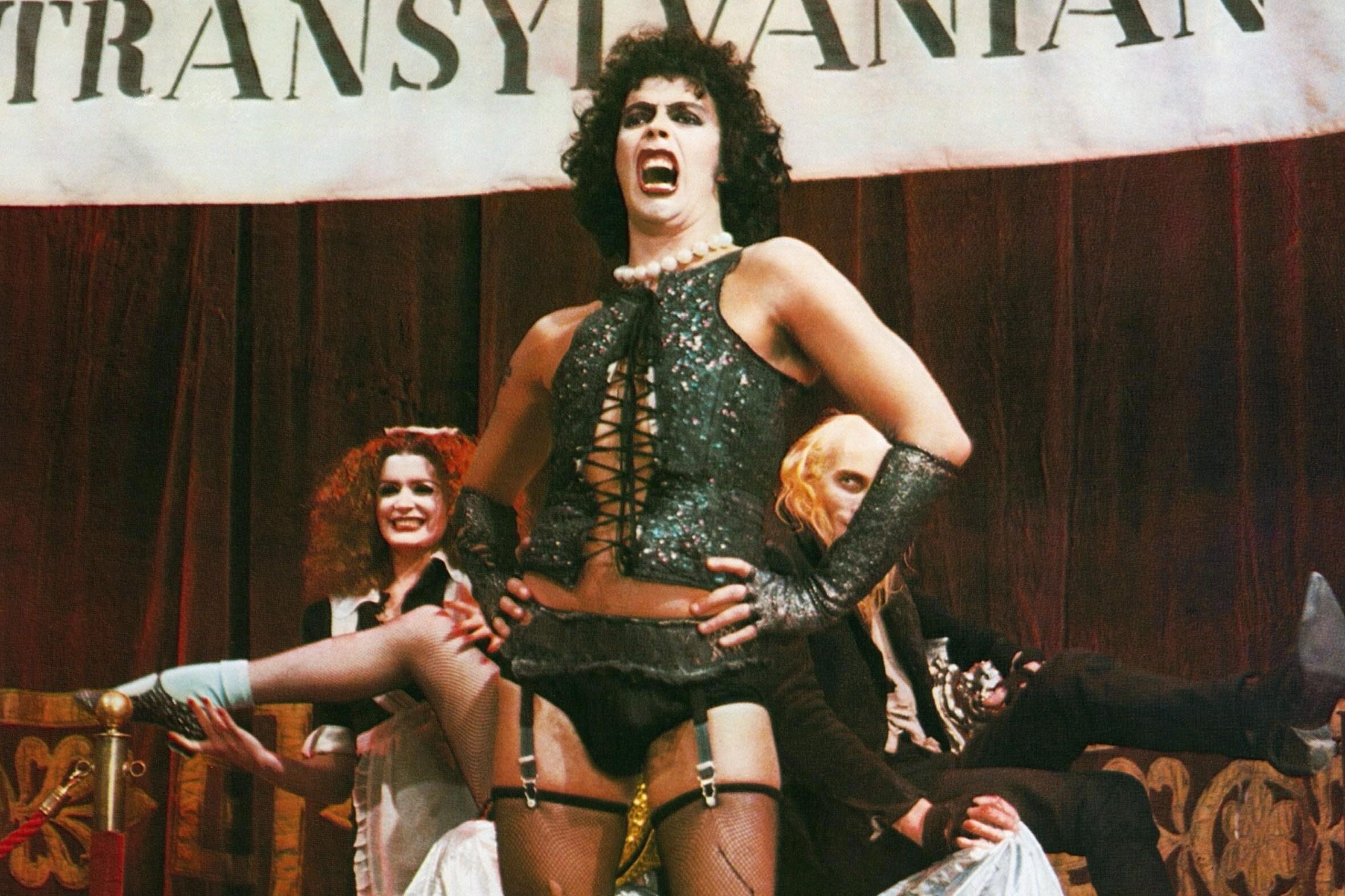 Editorial use only. No book cover usage. Mandatory Credit: Photo by 20th Century Fox/Michael White Prods/Kobal/Shutterstock (5885245ao) Tim Curry The Rocky Horror Picture Show - 1975 Director: Jim Sharman 20th Century Fox/Michael White Productions USA Scene Still Musical