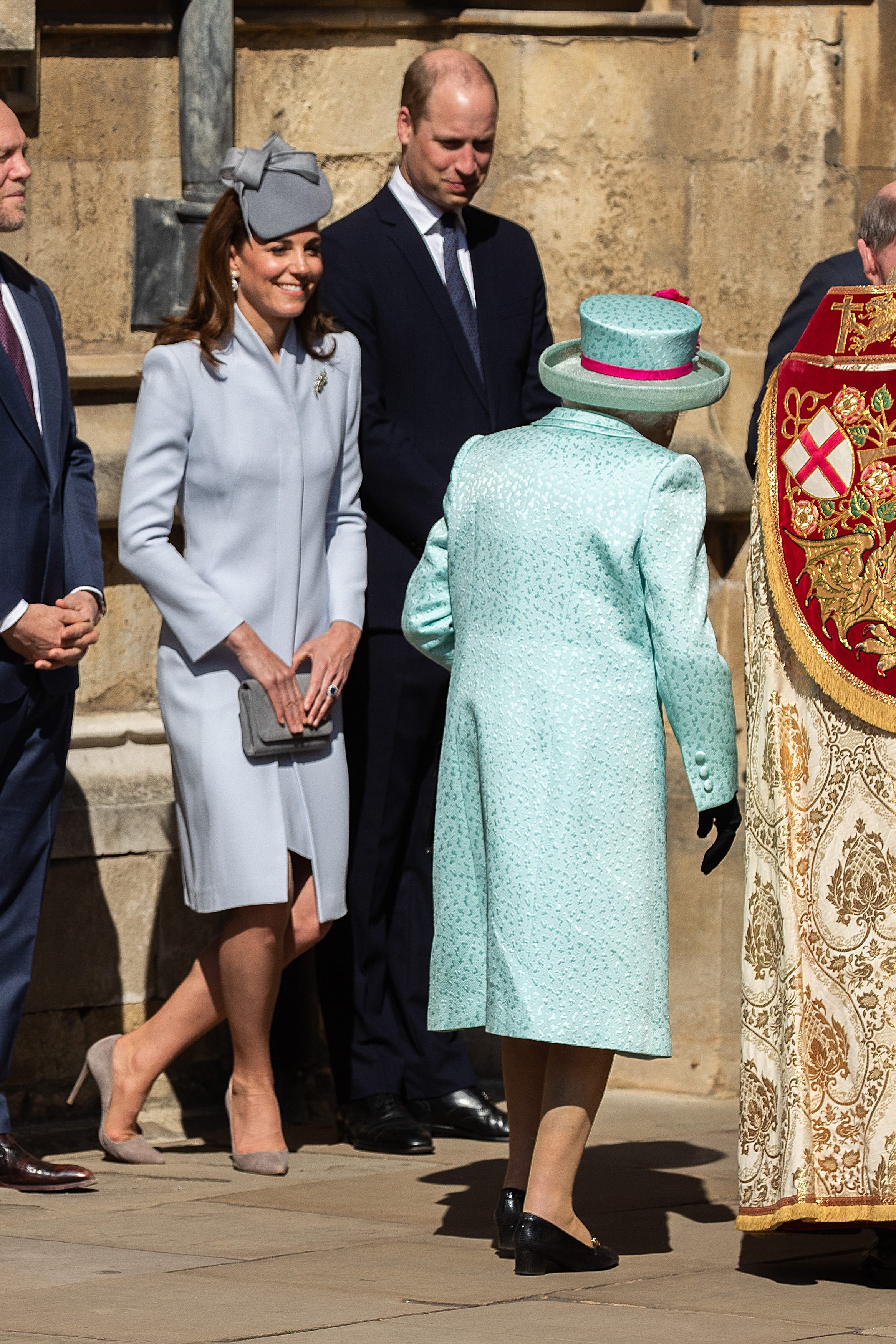 Mandatory Credit: Photo by Shutterstock (10215534bk) Queen Elizabeth II walks past Catherine Duchess of Cambridge, Prince William Easter Sunday service, St George's Chapel, Windsor, UK - 21 Apr 2019