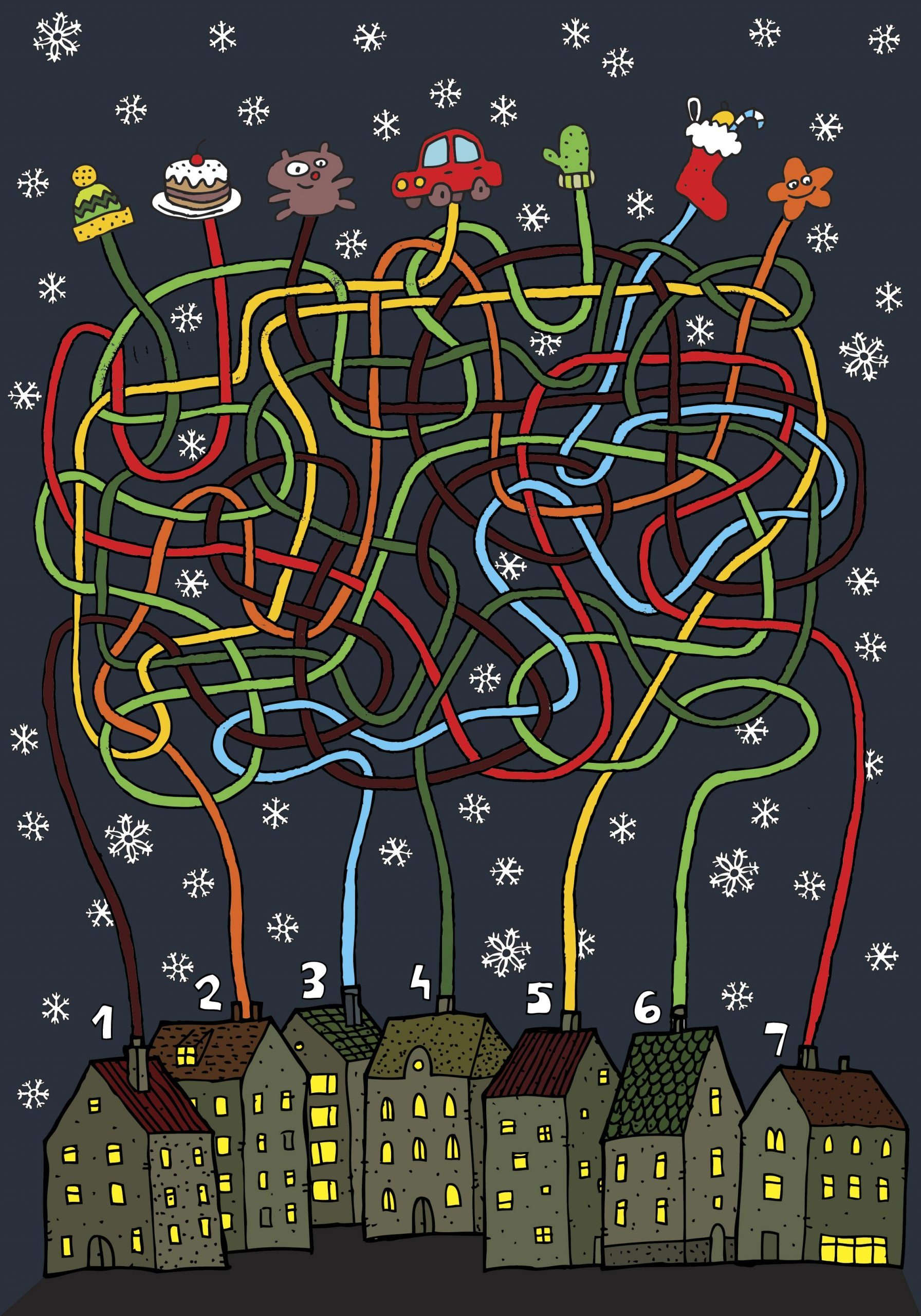 Christmas Maze Game ... Task: Each house gets its own present!