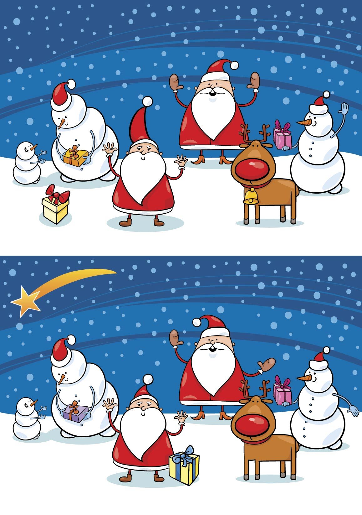 Cartoon Vector Illustration of Differences Educational Game for Preschool Children with Christmas Characters