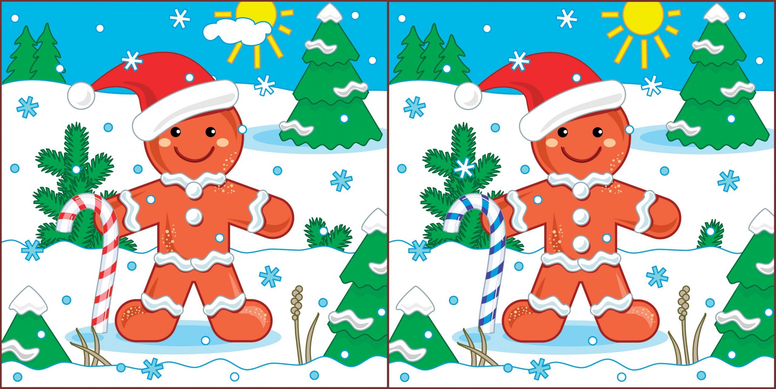  New Year or Christmas visual puzzle: Find the seven differences between the two pictures with ginger man. Answer included. 