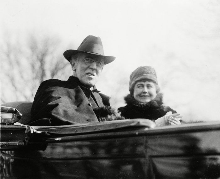 Mandatory Credit: Photo by Everett/Shutterstock (10274815a) Ex-President Woodrow Wilson (1856-1924) and his second wife, Edith Bolling Galt Wilson riding in an open carriage in Washington, DC in 1923. President Wilson shows the effects of a severe stroke he suffered in October 1919. Historical Collection