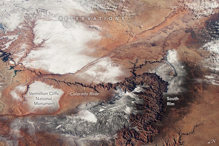 grand canyon under snow from space nasa