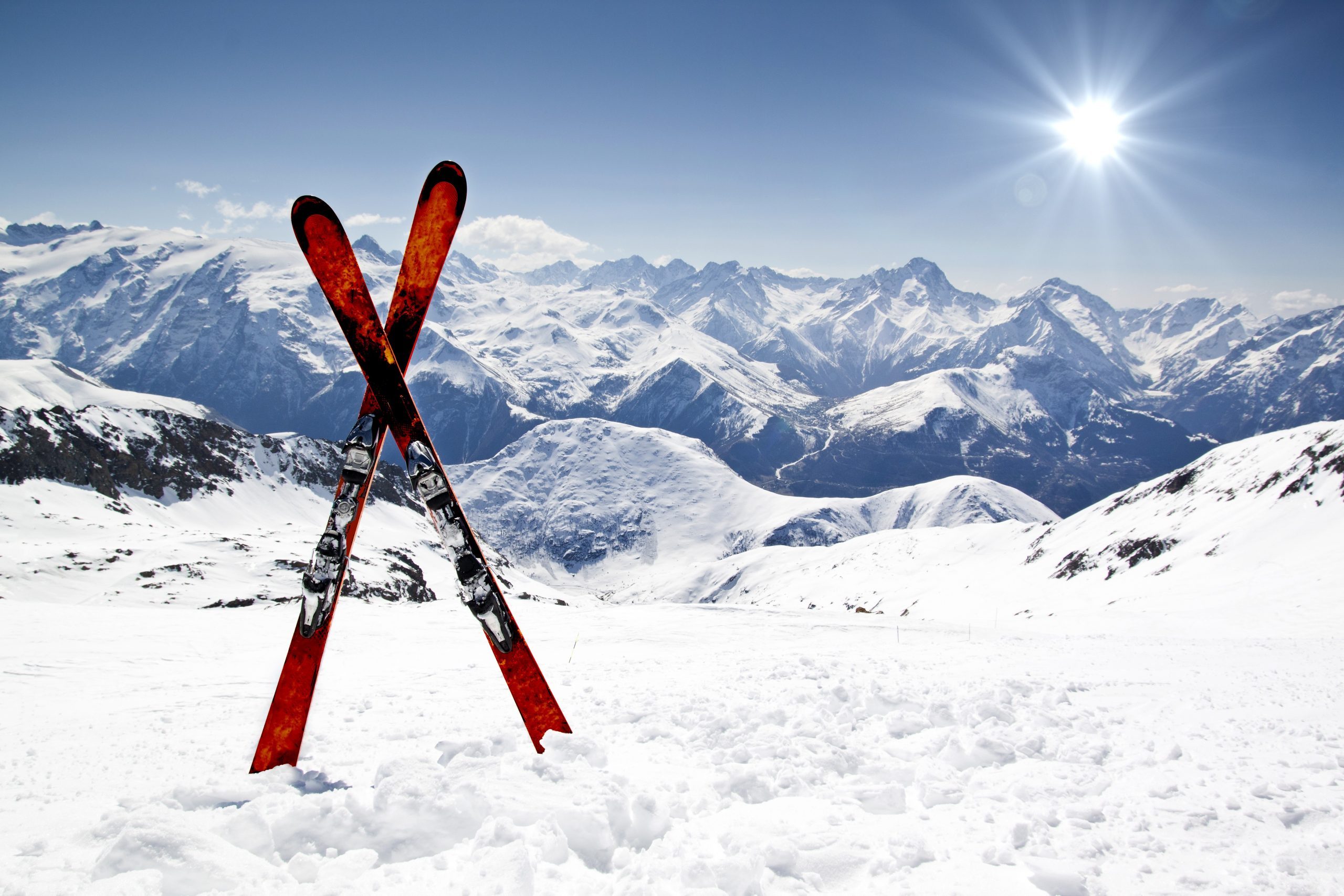 Pair of cross skis in snow