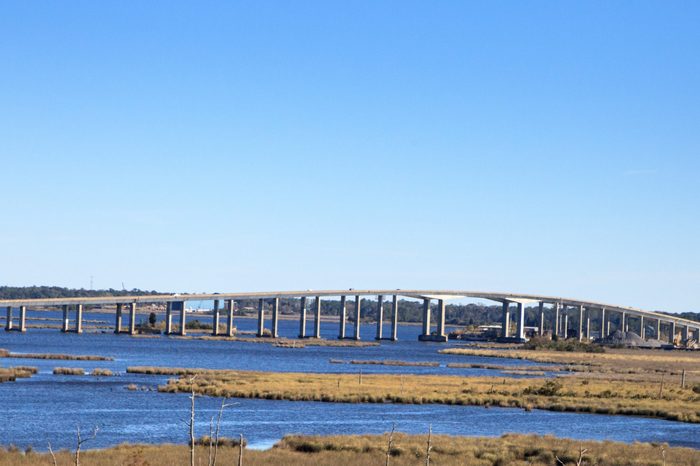 Atchafalaya Basin Bridge, also called the Louisiana Airborne Memorial Bridge, stretches over the water of Atchafalaya Basin and runs from Lafayette to Baton Rouge, Louisiana. 