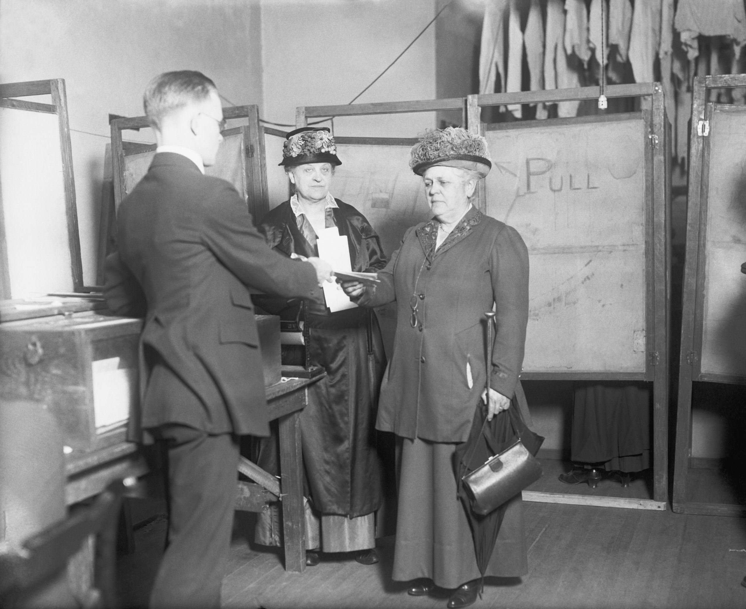 Mrs. Carrie Chapman Catt and Miss Mary Garrett Hay voting for president 