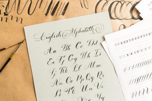 hand drawn brush script calligraphy. letters of the english alphabet.