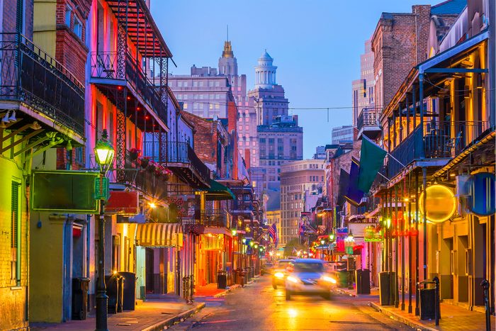 Pubs and bars with neon lights in the French Quarter, New Orleans