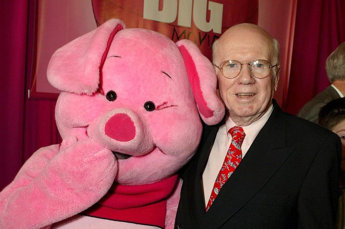 Piglet and John Fiedler (voice of Piglet) at 'PIGLET'S BIG MOVIE', WALT DISNEY FILM PREMIERE, LOS ANGELES, AMERICA - 16 MAR 2003