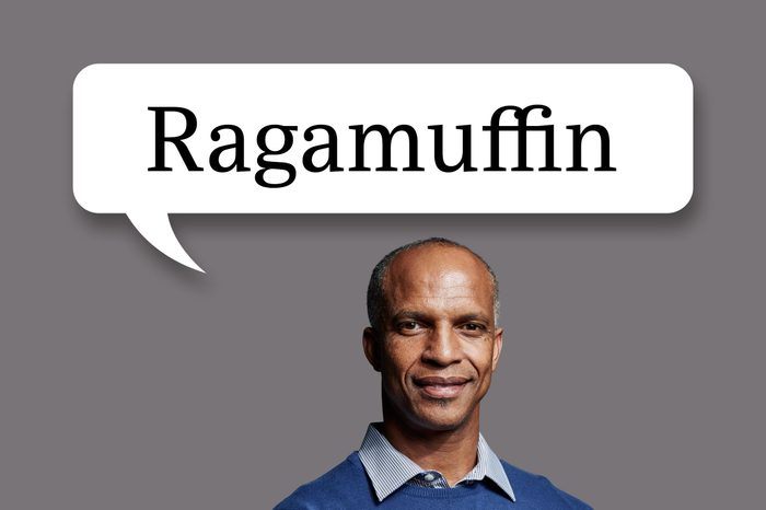 man with speech bubble "ragamuffin"