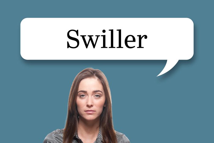 woman with speech bubble "swiller"