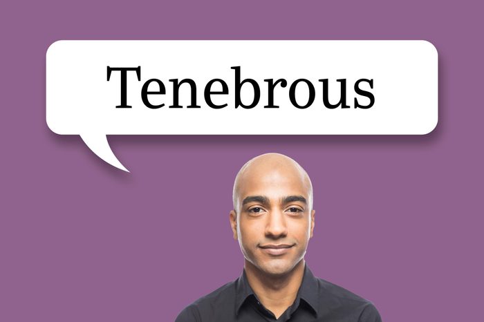 man with speech bubble "tenebrous"