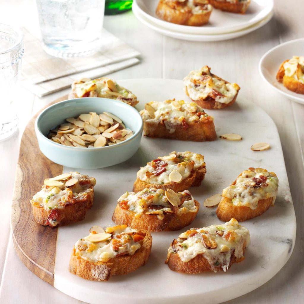 almond bacon cheese crostini