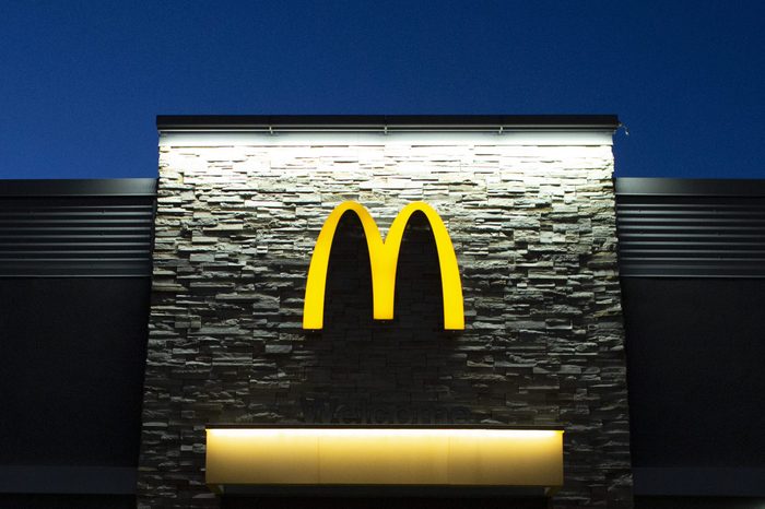 mcdonalds sign on the building at dusk