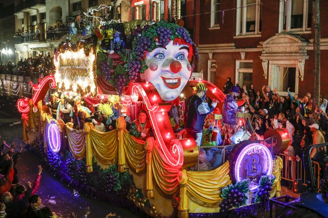 NEW ORLEANS, LA - FEBRUARY 15: A float with the theme 'Children's Stories That Live Forever' in the Krewe of Bacchus parade during Mardi Gras on February 15, 2015 in New Orleans, Louisiana. (Photo by Skip Bolen/WireImage)