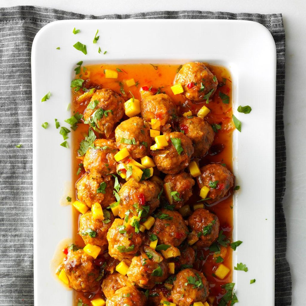 orange glazed chicken chorizo meatballs