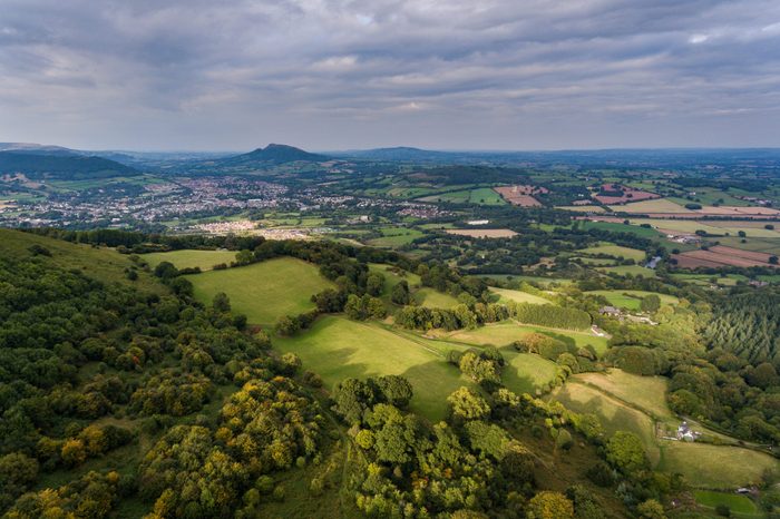 Sugar Loaf mountain and farm land in Monmouthshire