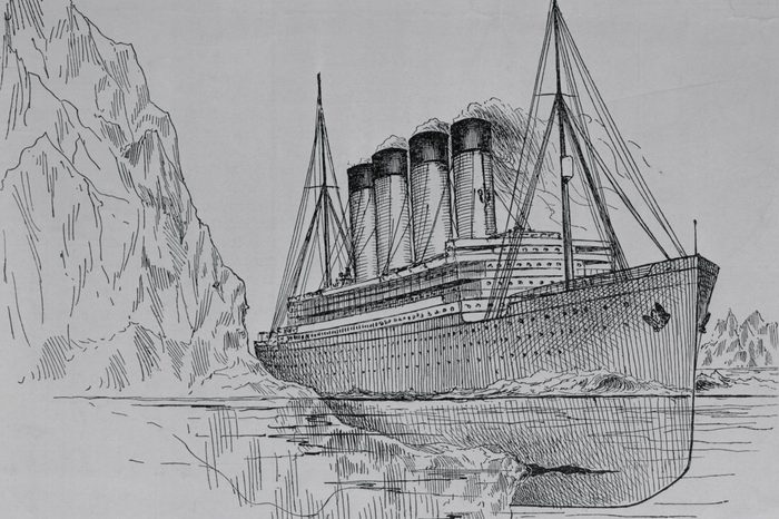 Drawing of the Titanic Hitting an Iceberg