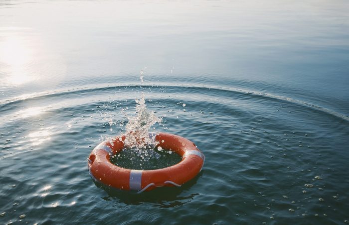 Red life-ring with splash