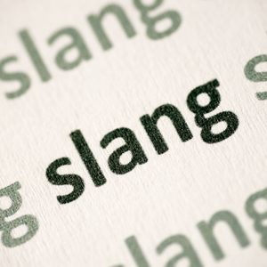 word slang printed on paper macro