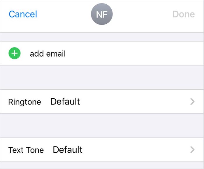 iphone screenshot. edit contact page.