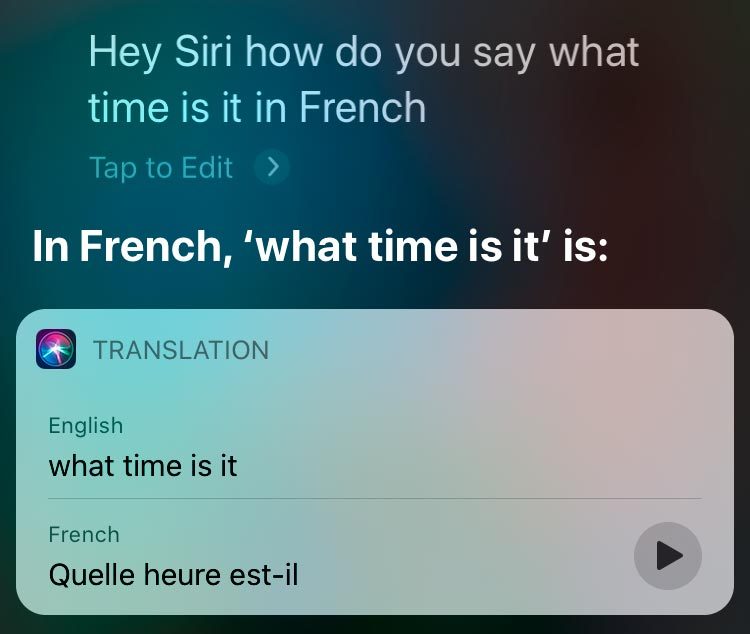 iphone screenshot. asking siri to translate.