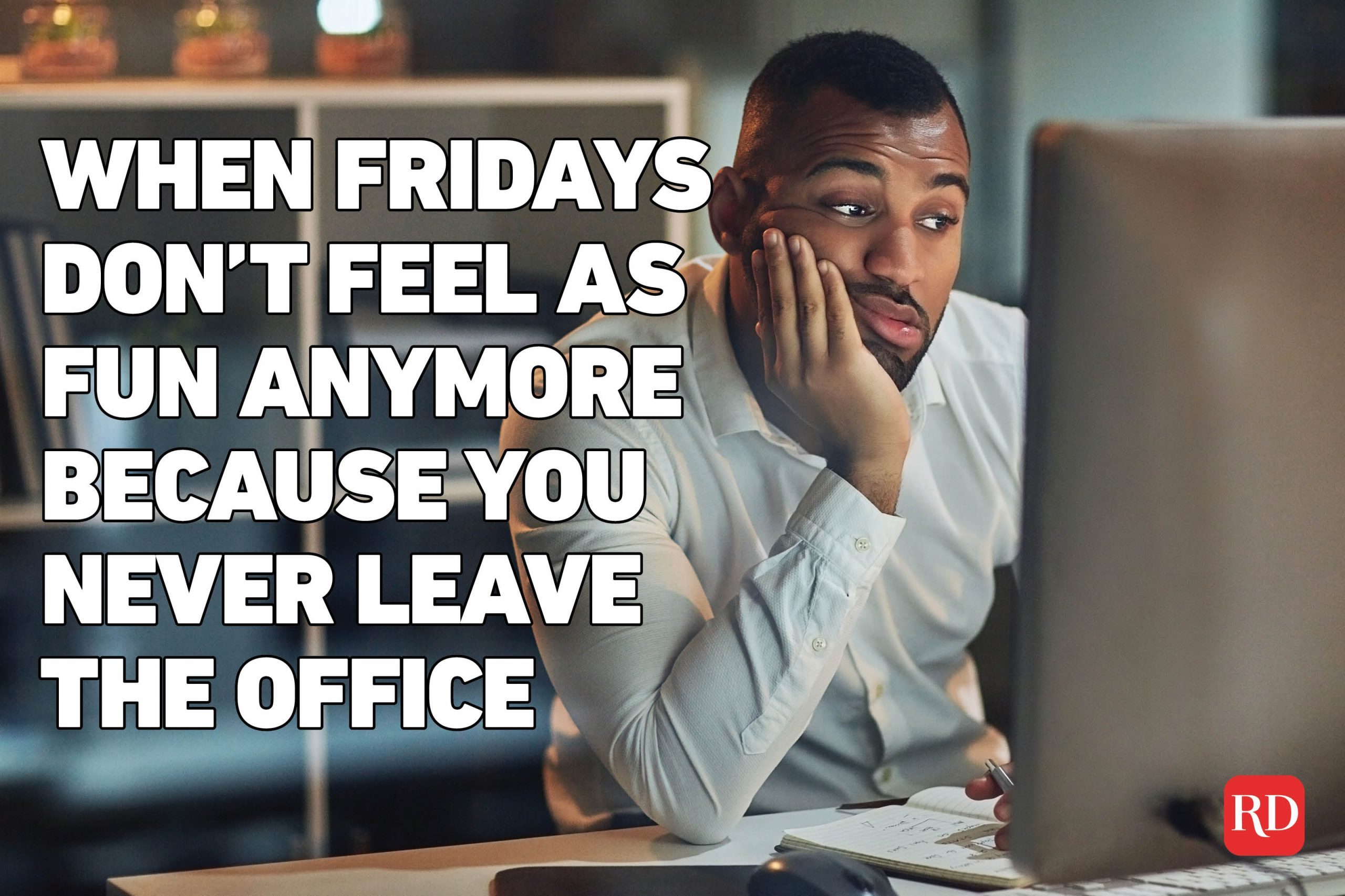 Meme text over image of a young man bored at his laptop