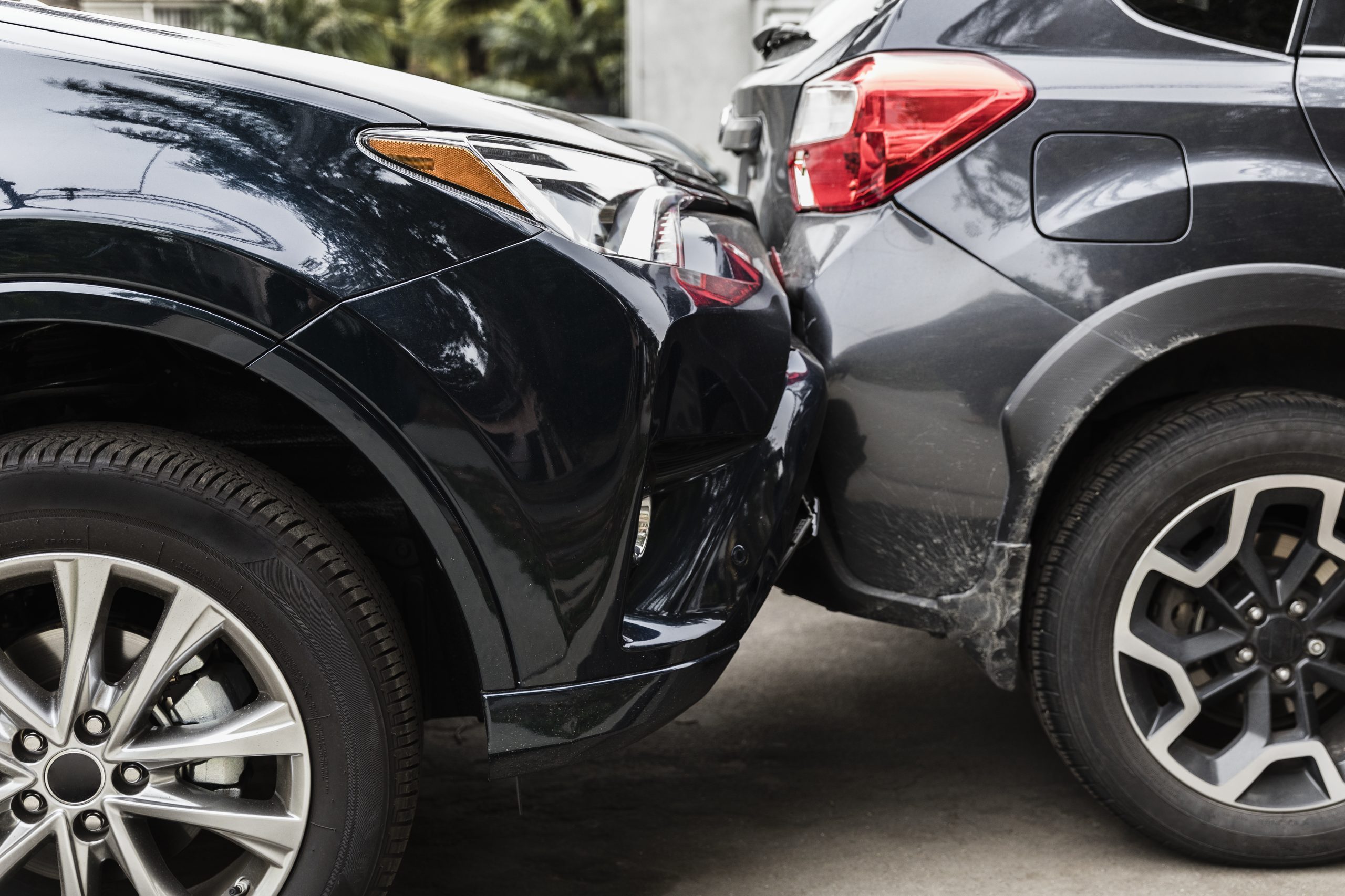 Damaged bumpers from car accident