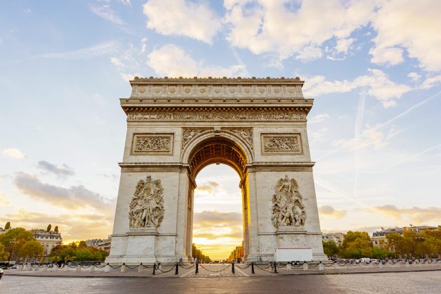Arc de Triomphe and Champs-Elysees at dawn, Paris, France