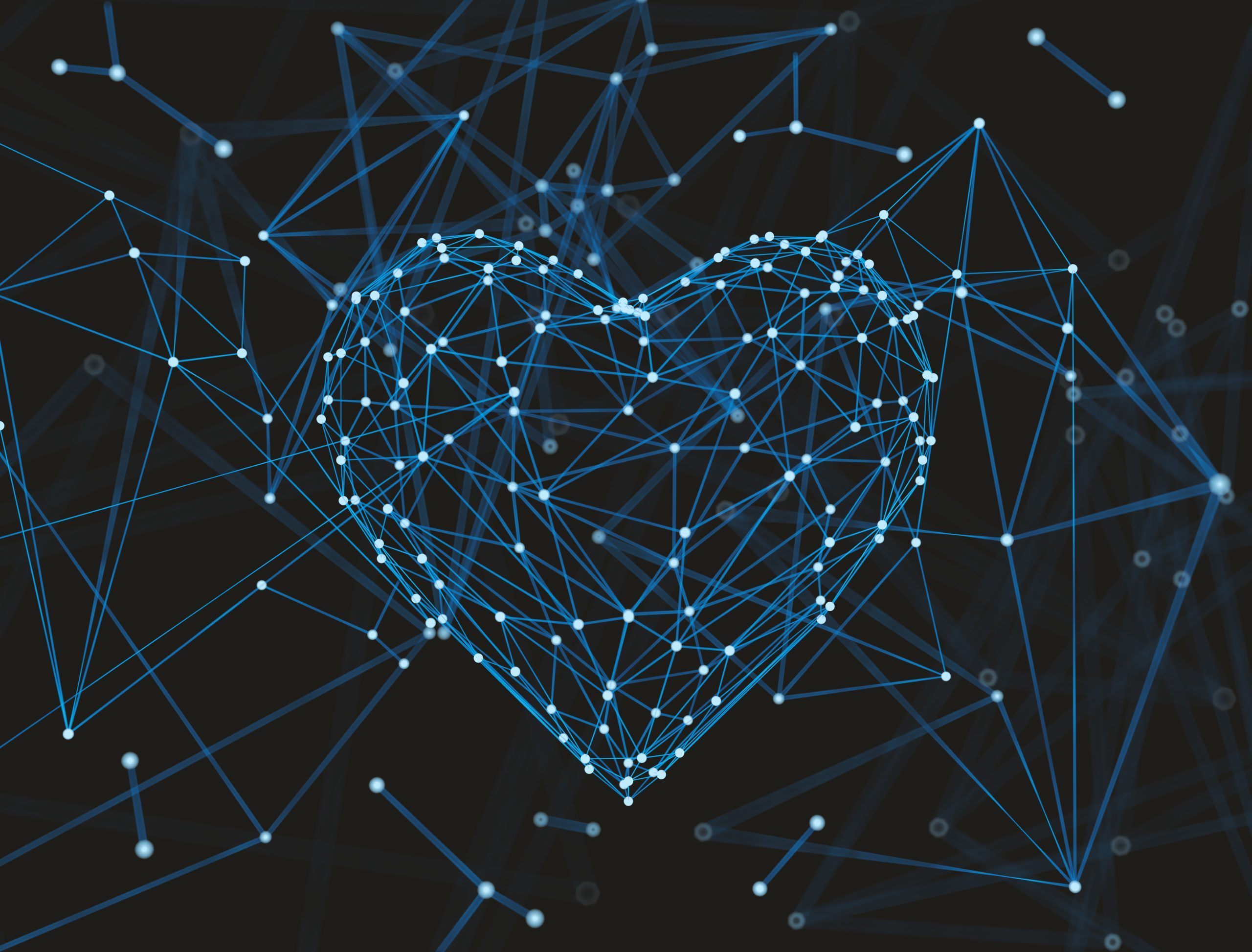 Abstract plexus in heart Shape molecule or Atom.