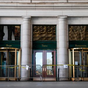 An entrance is closed off at Union Station on April 3, 2020 in Washington, DC