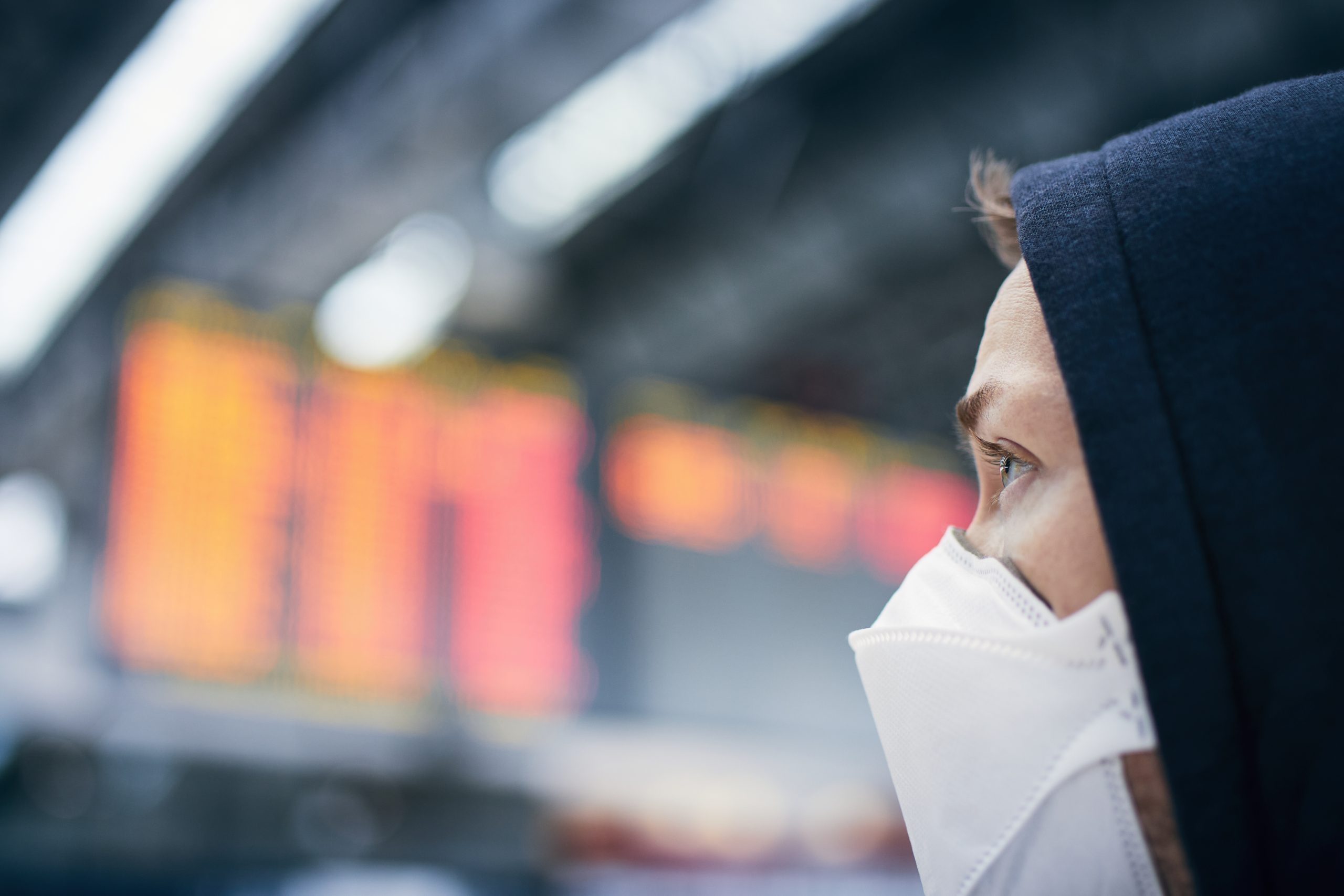 Man wearing protection face mask at airport