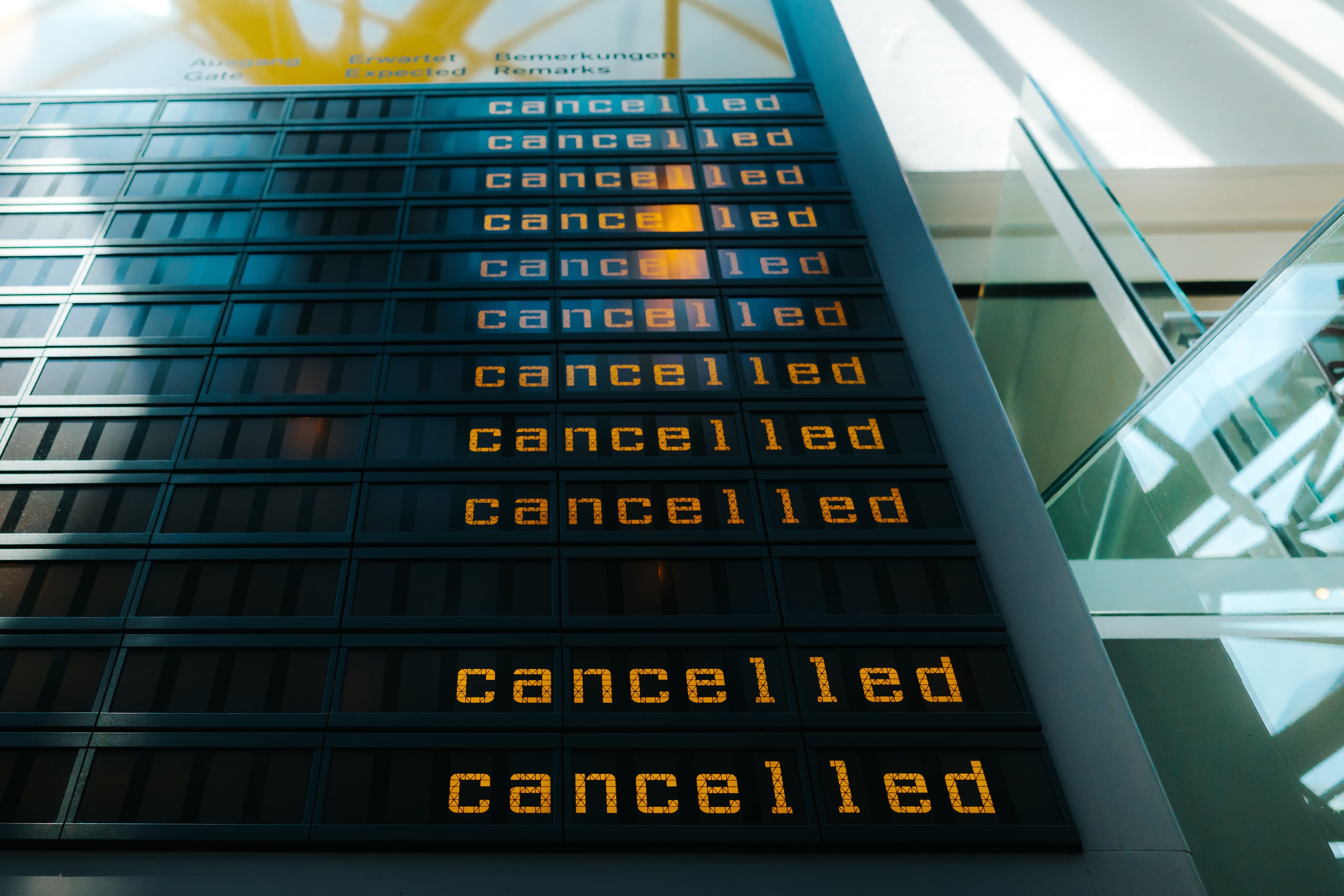 Cancelled Flights Are Shown On Display Panel At Berlin-Tegel Airport, Berlin, Germany