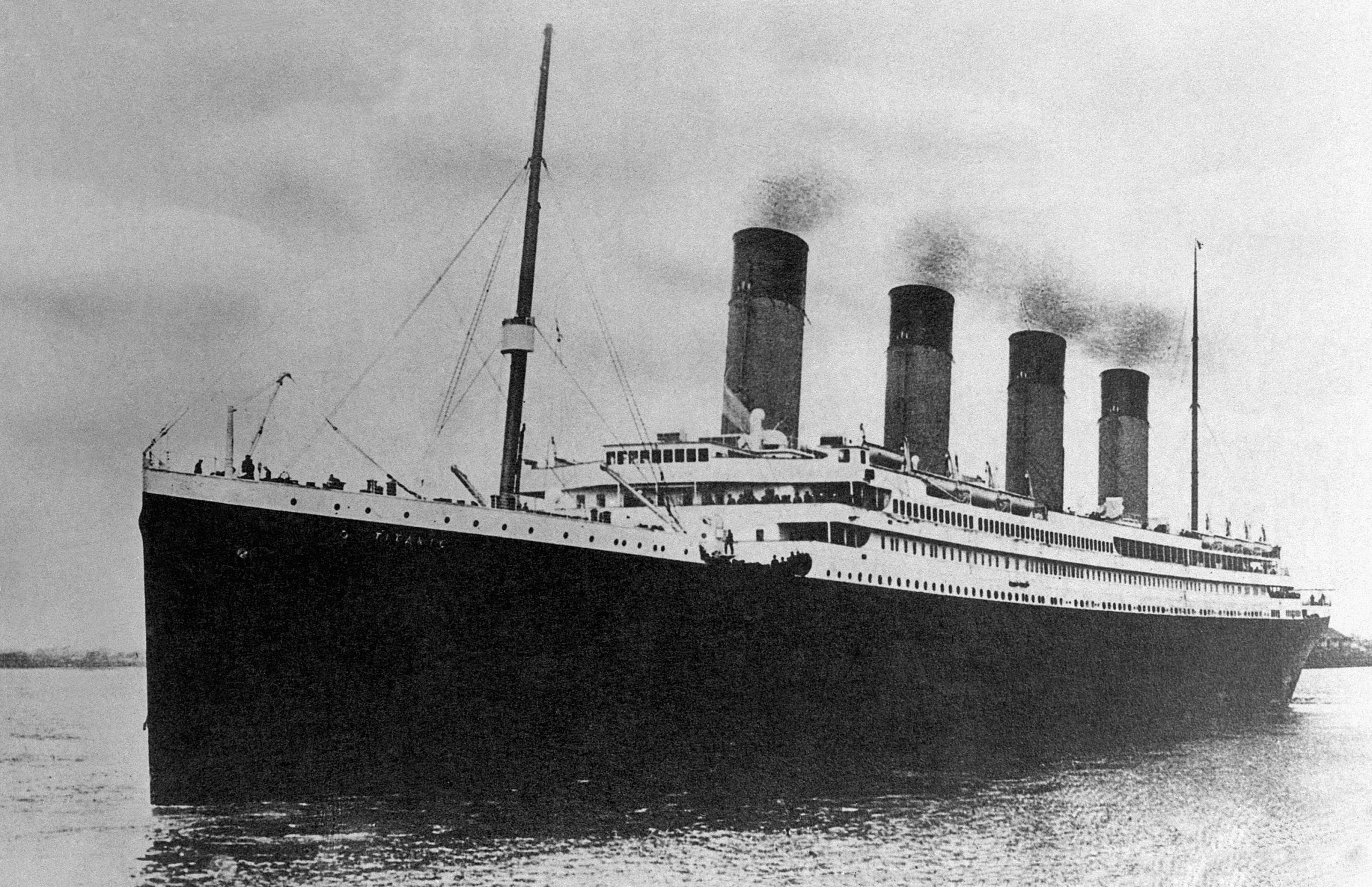 The White Star Line passenger liner R.M.S. Titanic embarking on its ill-fated maiden voyage.