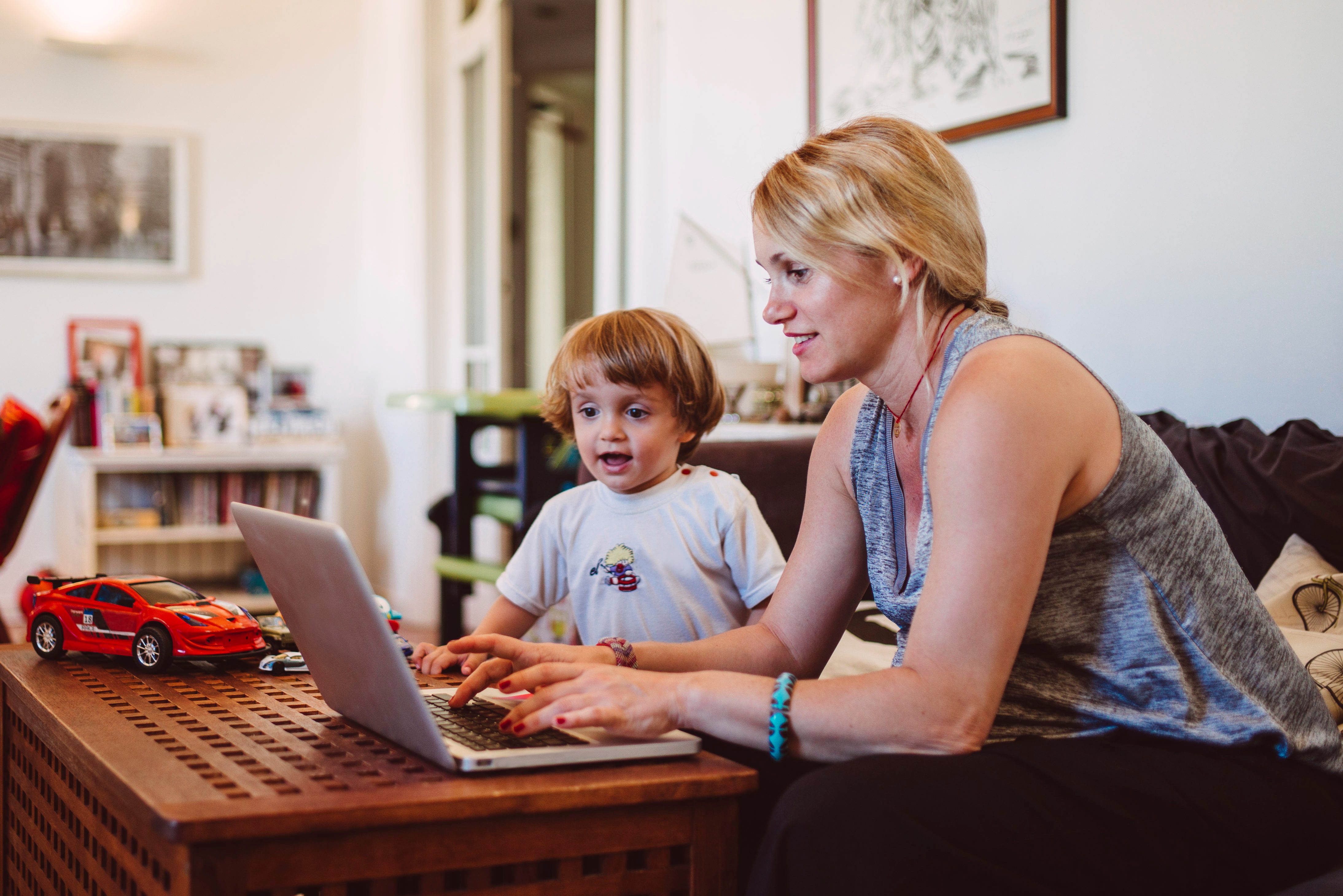 Mother working from home