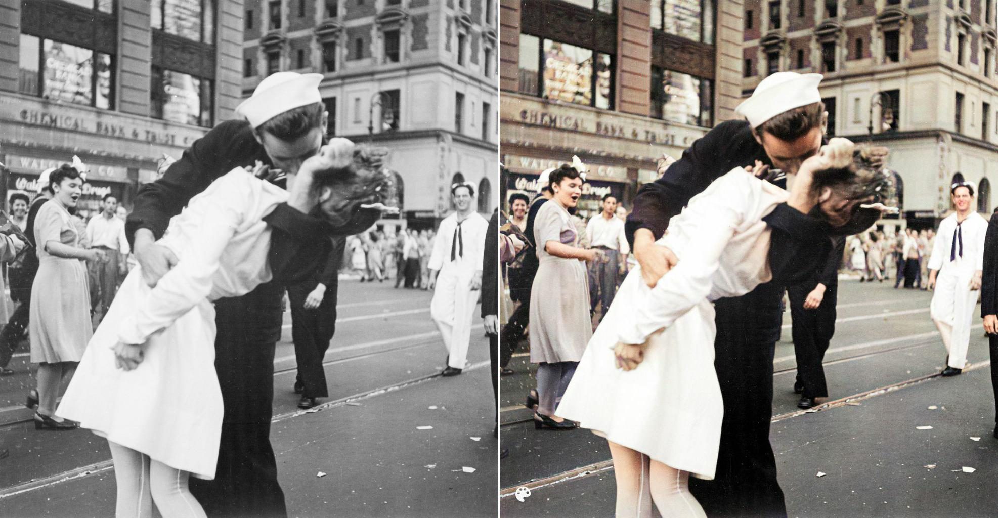 colorized kiss in times square