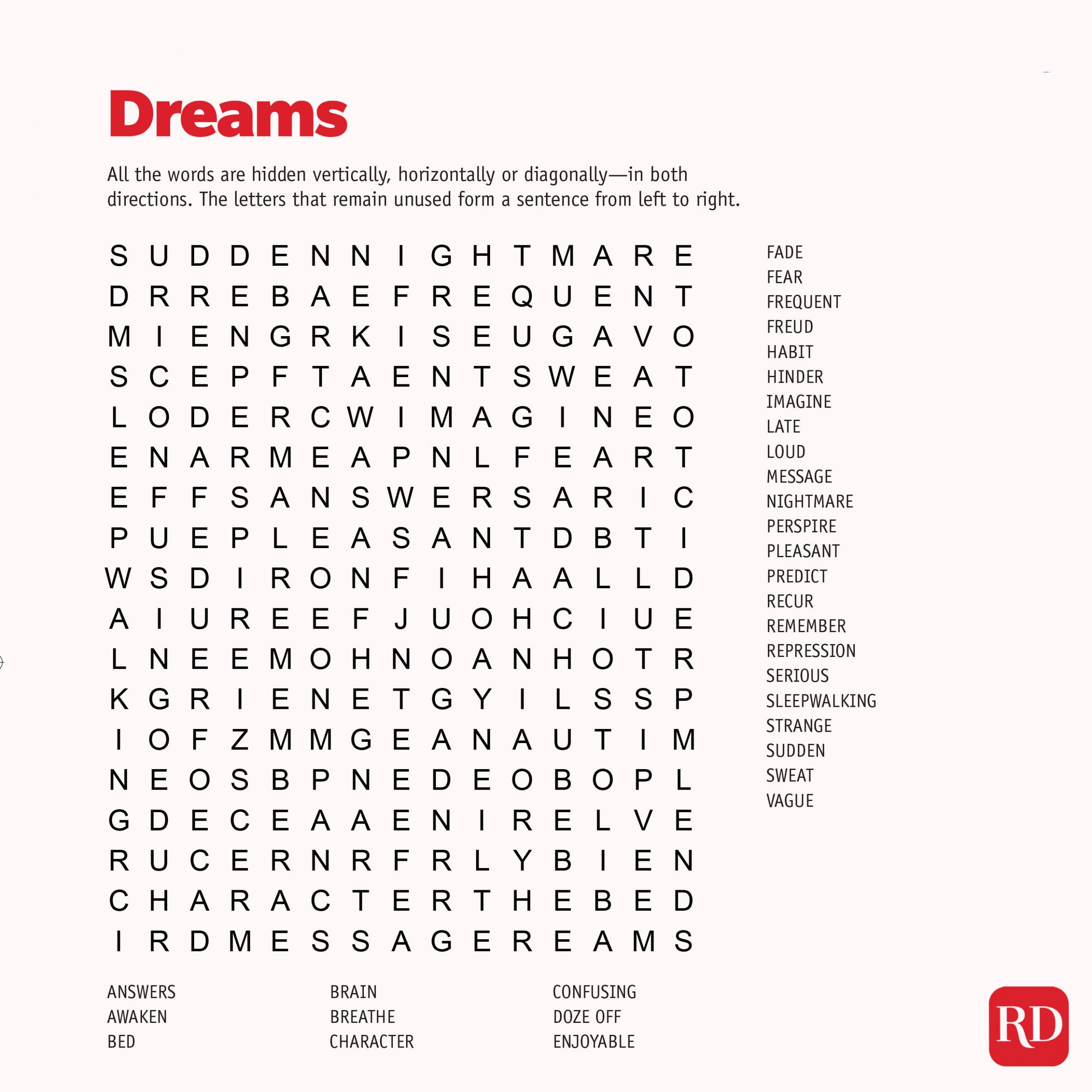 Dreams Word search