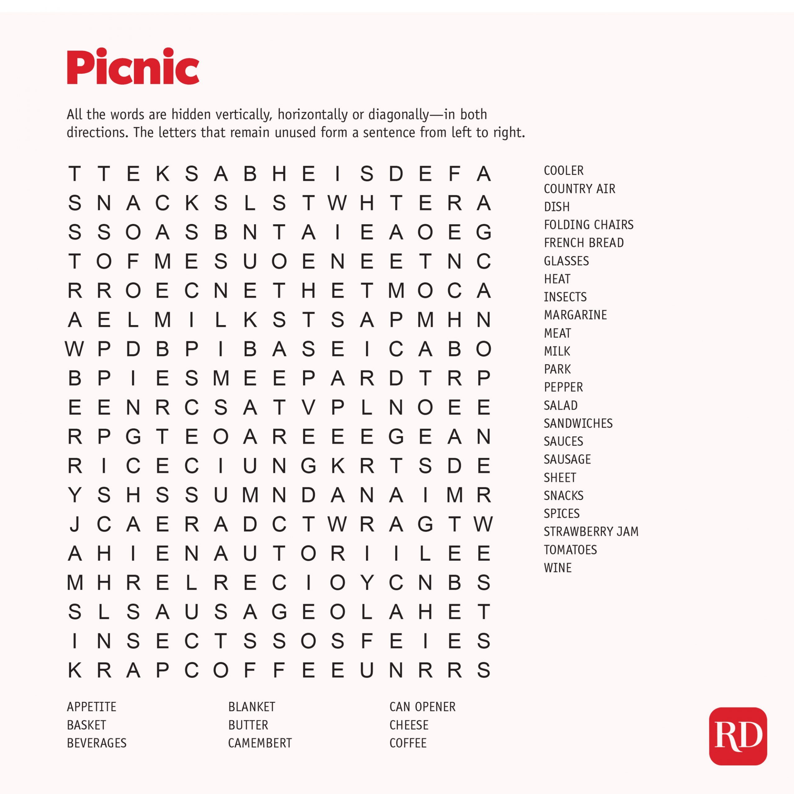 Picnic Wordsearch