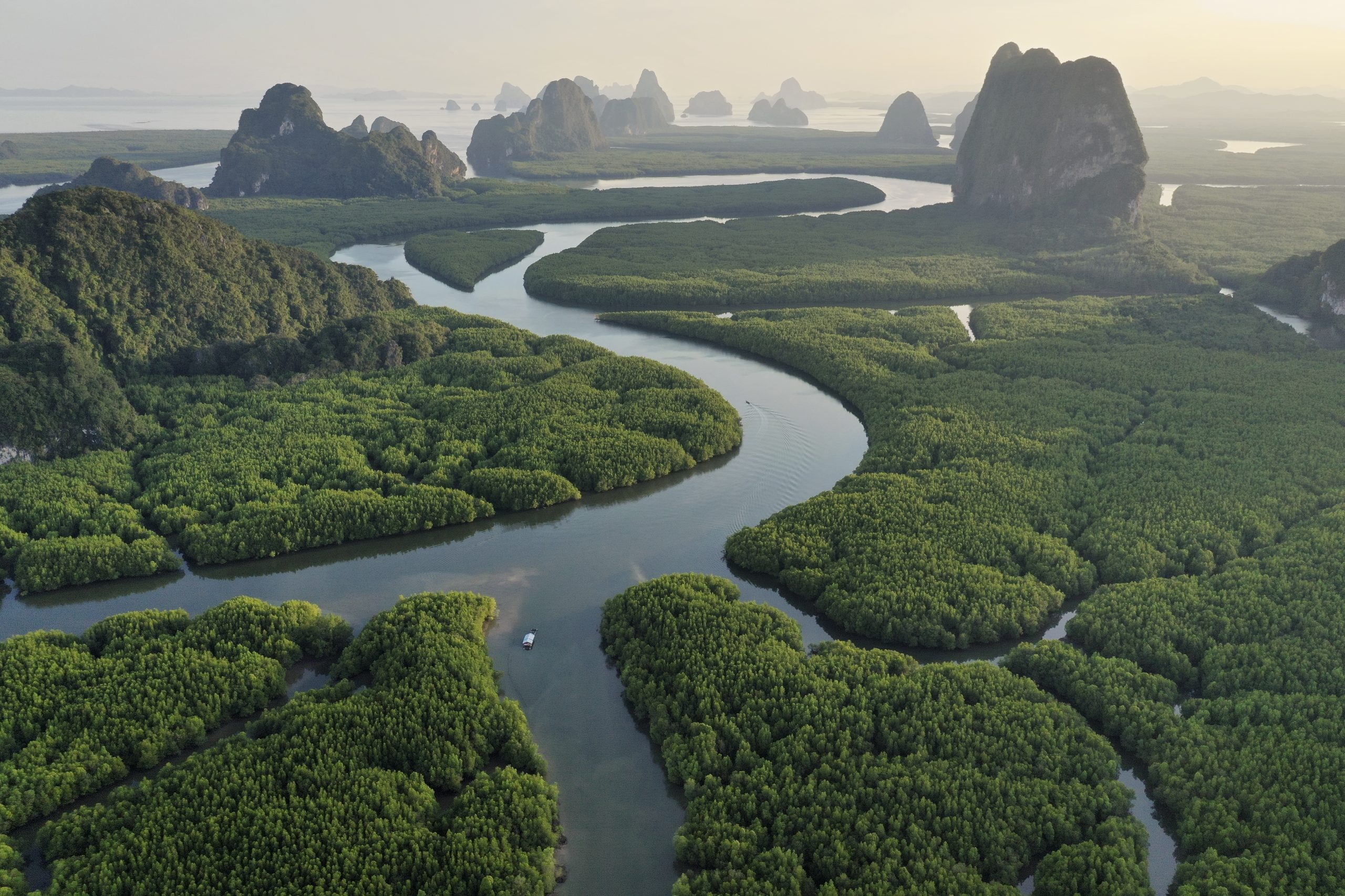 Unseen Thailand : Aerial view of Phang nga bay in the sunset, Thailand