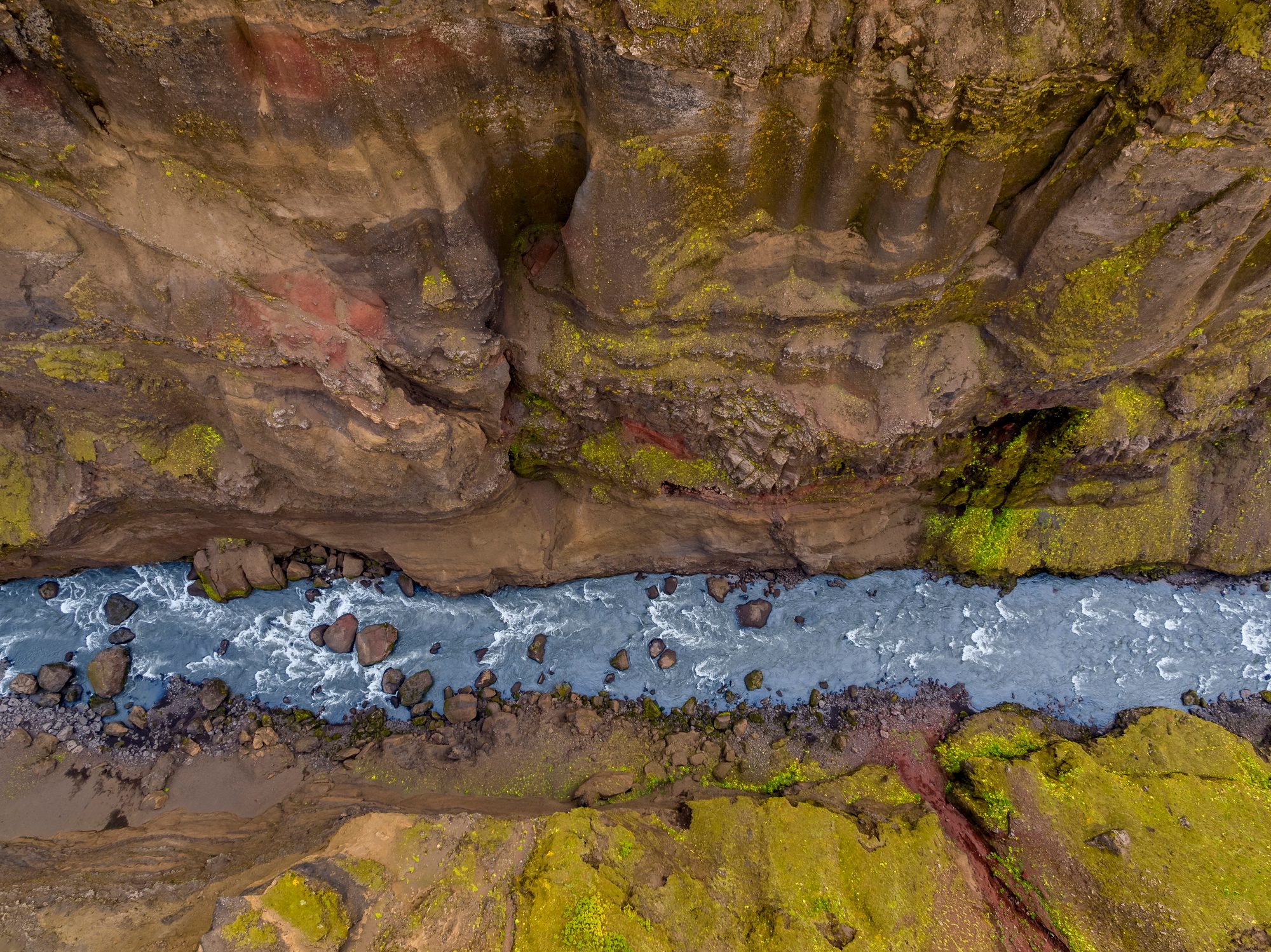 Aerial - Canyon and river, Iceland