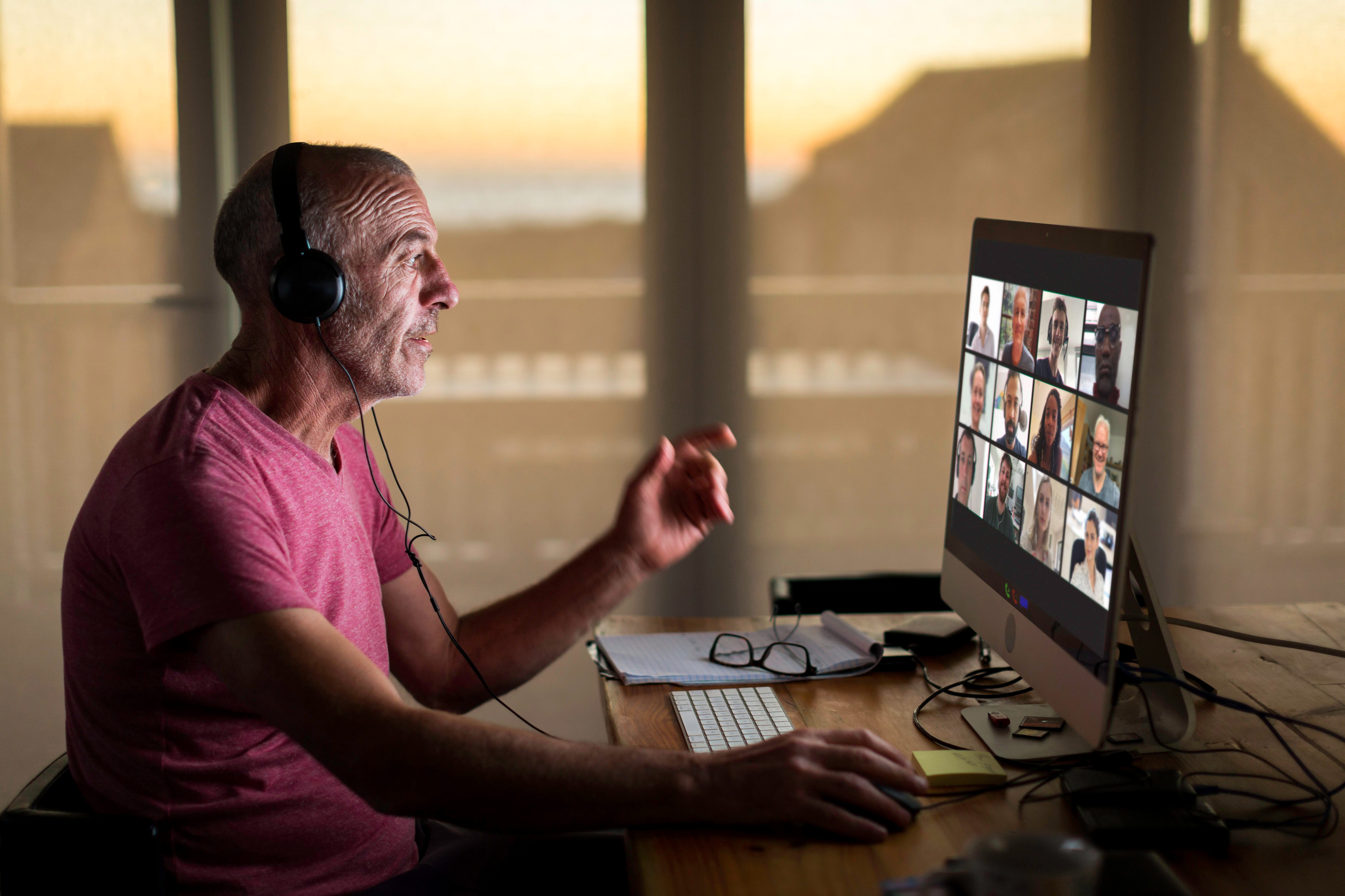 Businessman on video call from home during lockdown