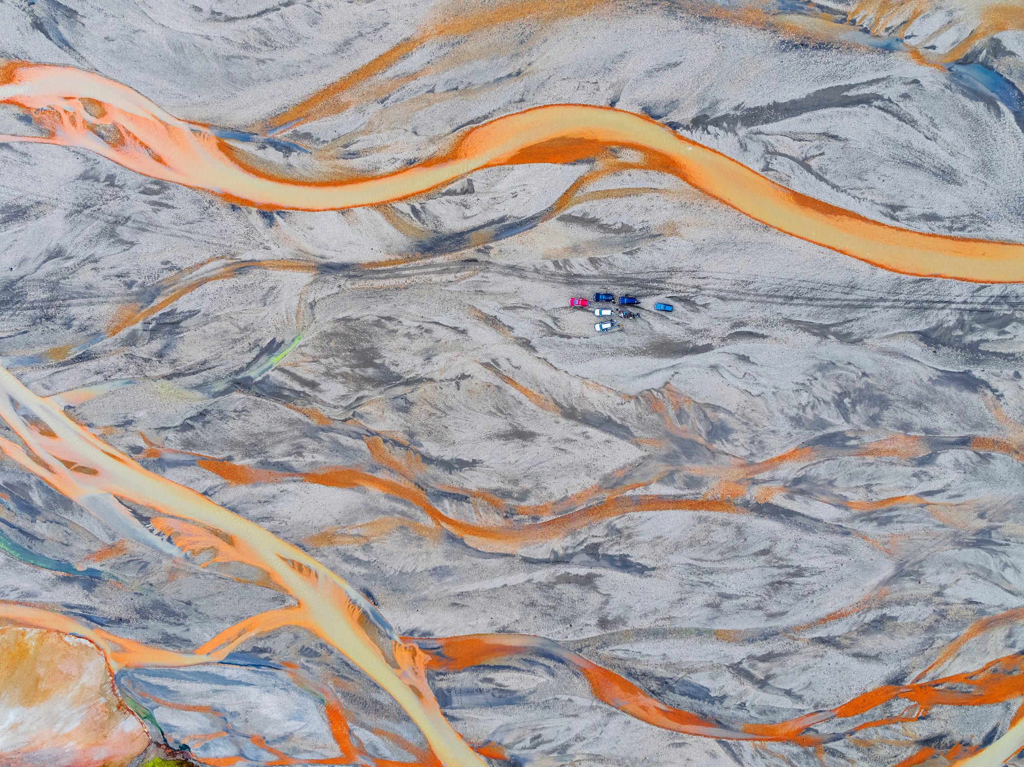 Aerial- Jeep tour, Jokulgilskvisl River in Landmannalaugar, Iceland