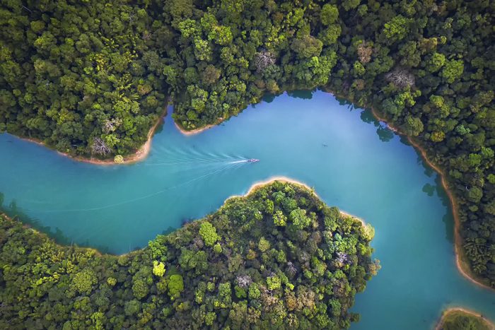 Bird eye view of Surat Thani fly in the morning.