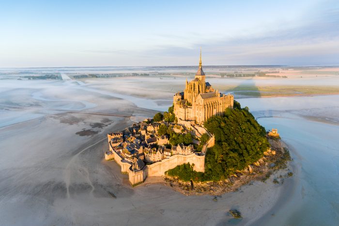 France from the sky : Mont Saint-Michel during the sunrise