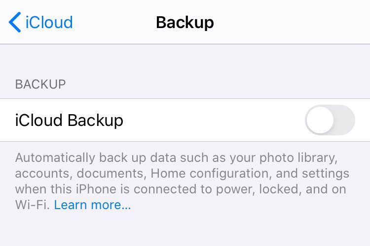 turn on icloud backup