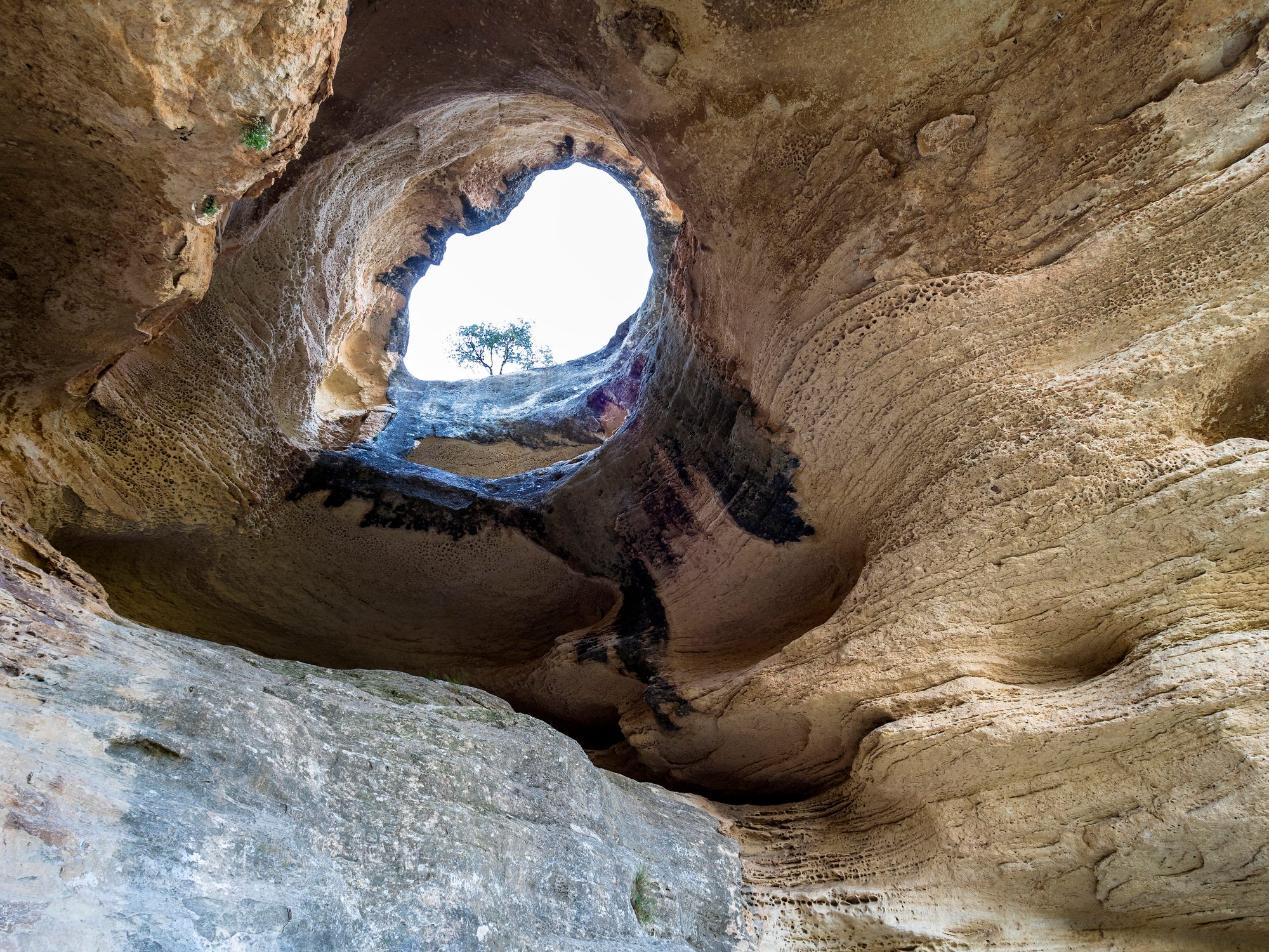 Interior of the cave of Cueva Horadada, " The Perforated one " placed in the mount Arabí. Heritage of the humanity. UNESCO