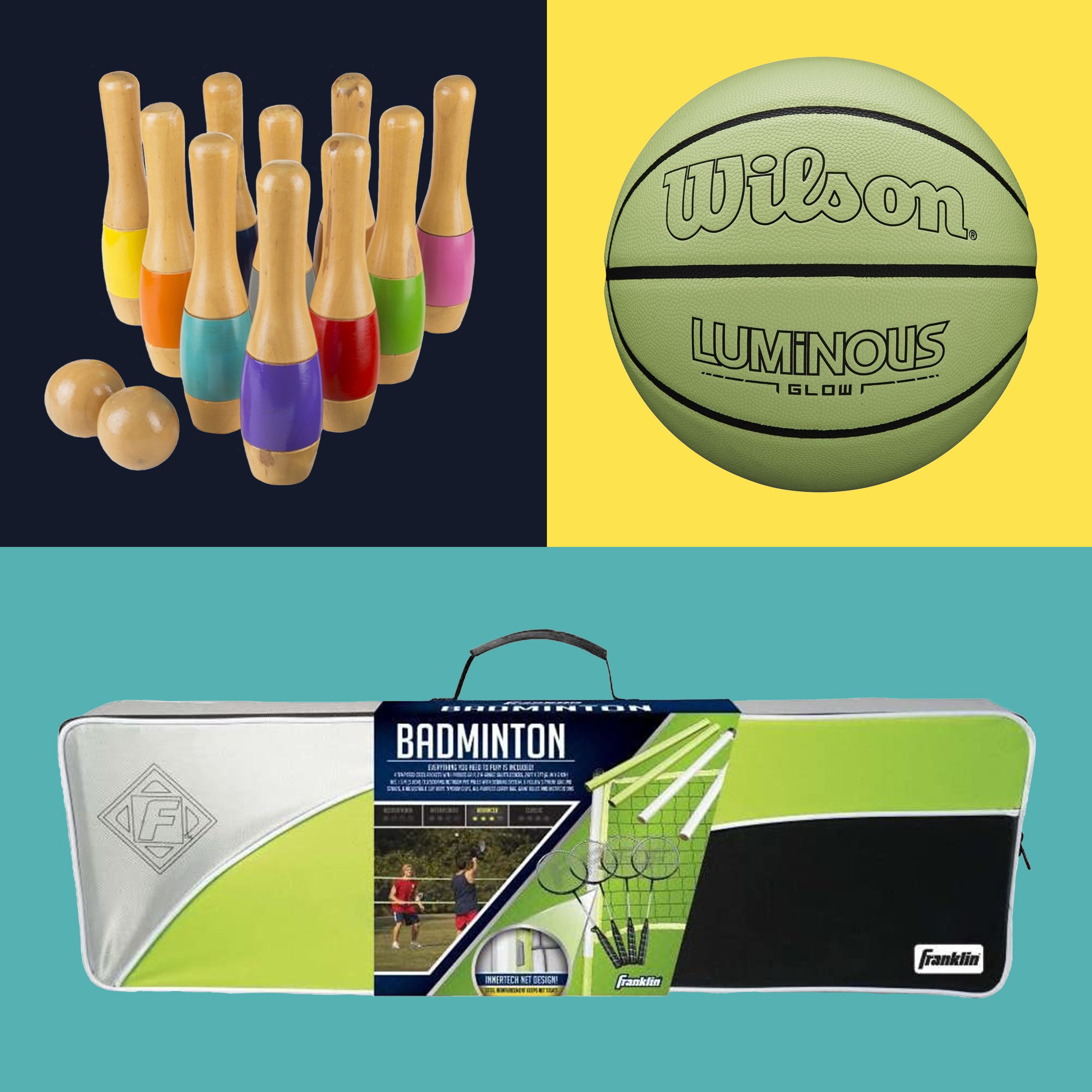 3 Backyard Games For The Whole Family on different colored backgrounds