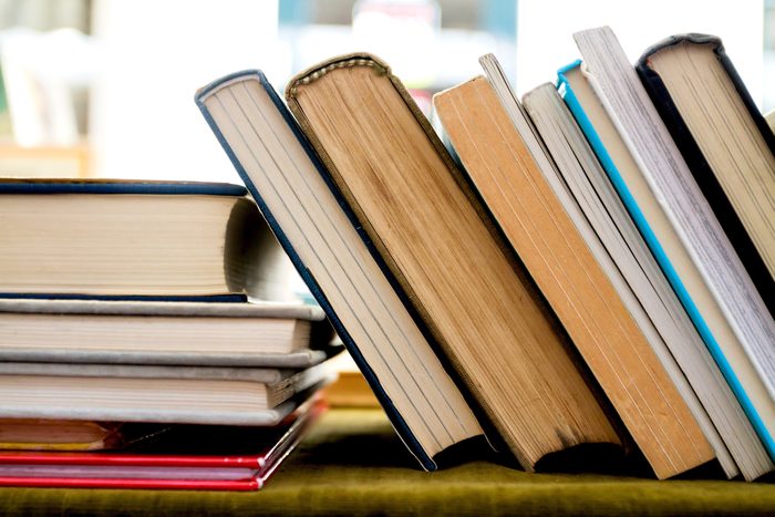 Stack of books full of fun facts