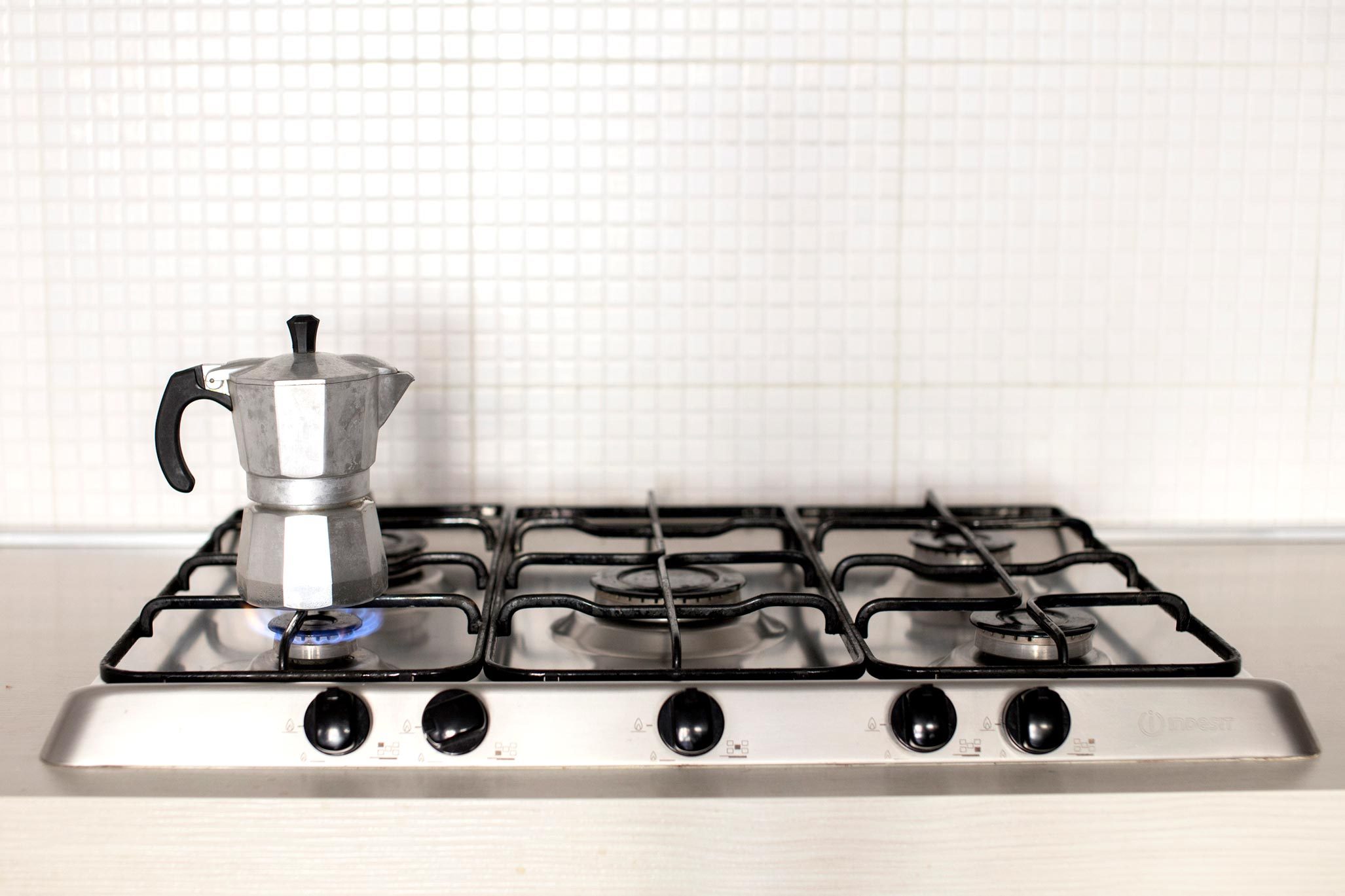 Close-Up Of Coffee maker On gas Stove