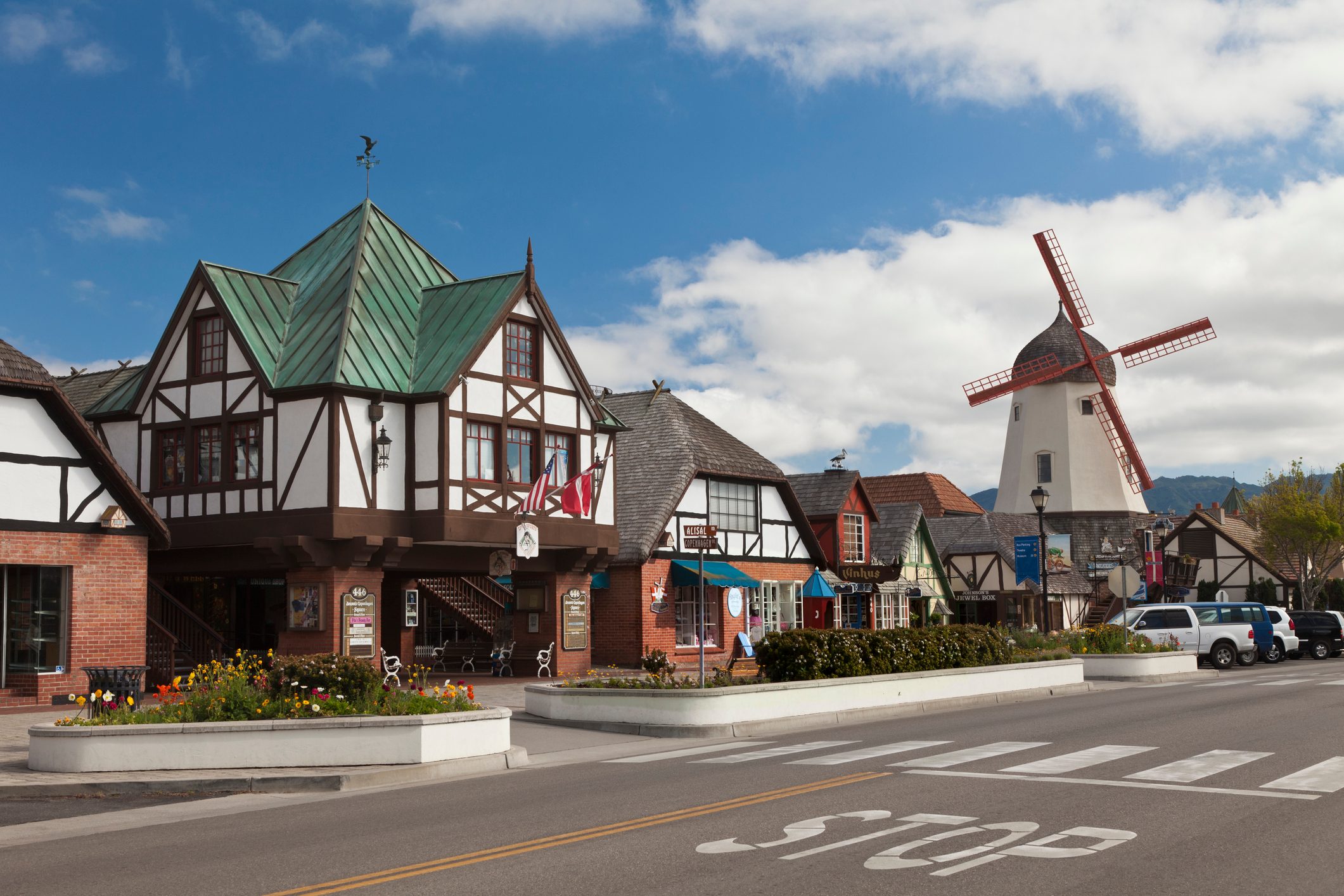 Street scene of Solvang, California, USA